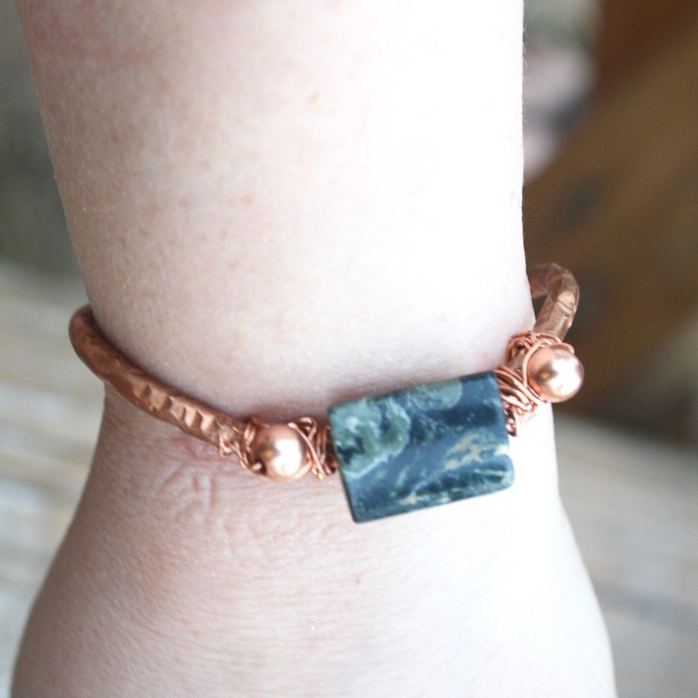 Kambaba Jasper Solid Copper Cuff Bracelet Artisan - Picture 4 of 6